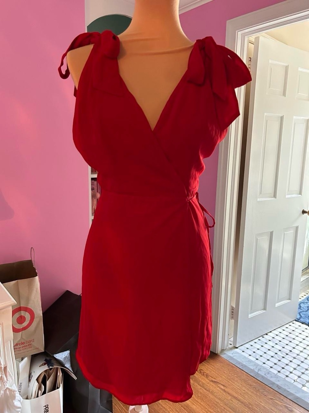 Abercrombie & Fitch Red Tie-Shoulder Wrap Mini Dress